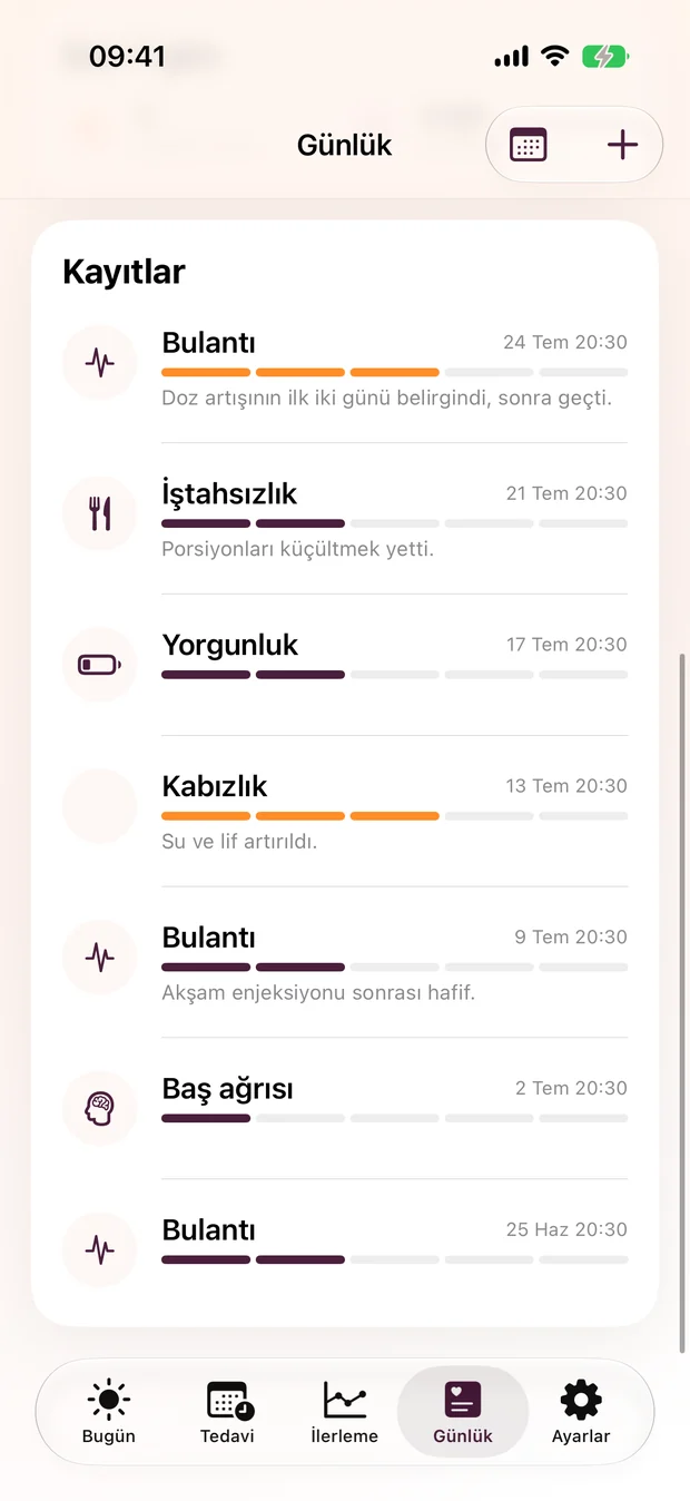 Belirti kayıtları, şiddet çubuklarıyla