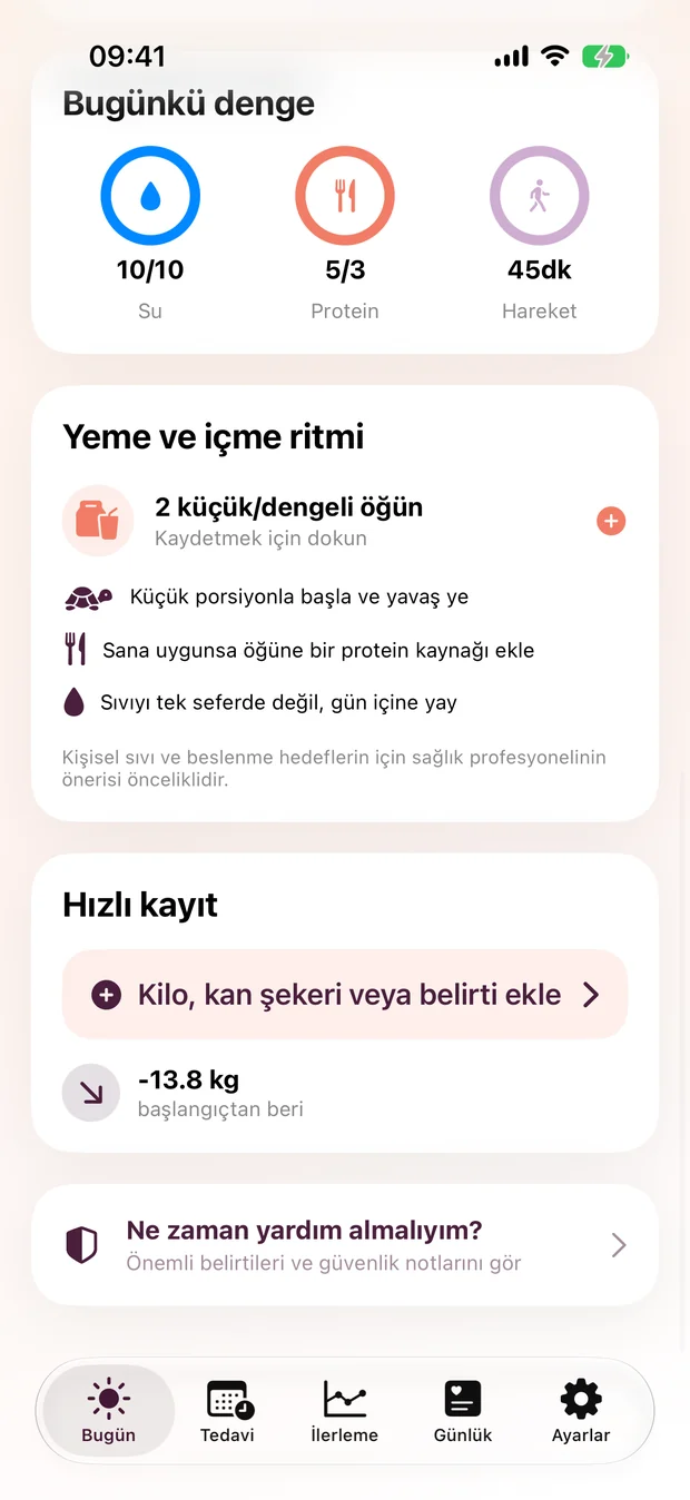 Su, protein ve hareket için günlük mini takip